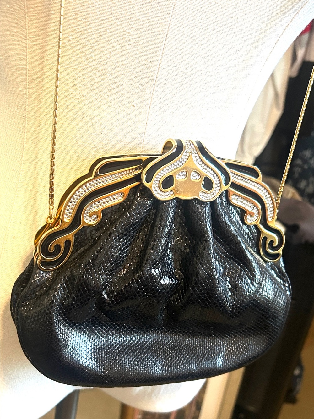 Finesse La Model Black Snakeskin Leather  Too Clutch Bag